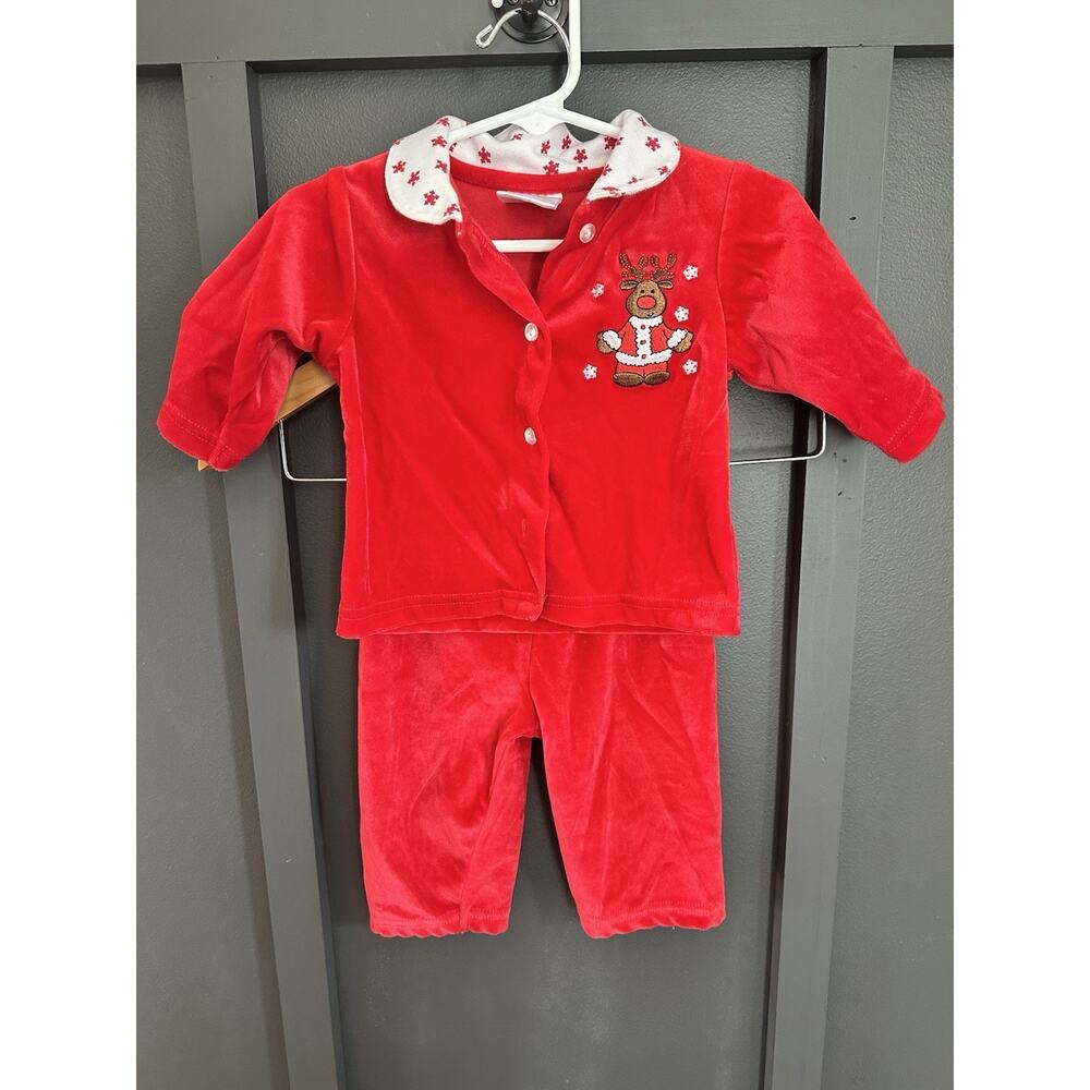 Infant 2-piece Reindeer Christmas Red Outfit Pants Top 3-6 Months Baby